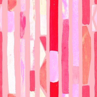 Bauhaus deseni. Pembe kırmızı geometrik, soyut, dikişsiz, sulu boya. Suluboya çizgili arka plan. Kaleydoskop çizgileri. Çağdaş sanat illüstrasyonu. Bauhaus grafik tasarımı. Moda dokusu