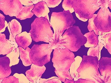 Hawaii suluboya deseni. Pembe kırmızı tropikal desensiz çiçek deseni. Hibiscus ve zakkum Hawaii 'de. Aloha mayo tasarımı. Egzotik buket moda illüstrasyonu. Suluboya yatay fayans.