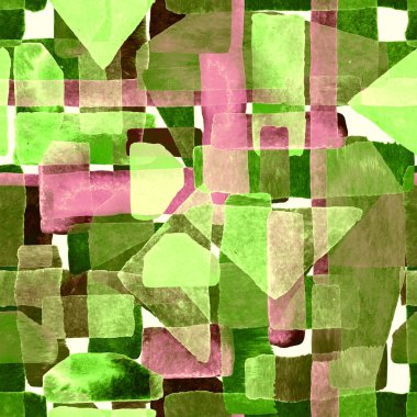 Bauhaus deseni. Yeşil geometrik, soyut, dikişsiz, sulu boya. Suluboya çizgili arka plan. Kaleydoskop çizgileri. Çağdaş sanat illüstrasyonu. Bauhaus grafik tasarımı. Moda dokusu