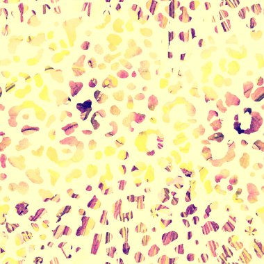 Leopar dikişsiz suluboya deseni. Sarı, egzotik, pürüzsüz desen. Kamuflaj izi. Minimum el çizimi geometrik çita arkaplanı. Hayvan derisi tropikal mürekkep uyumluluğu.