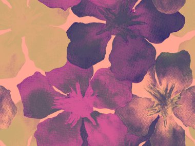 Hawaii suluboya deseni. Ultraviyole çiçekli tropikal dikişsiz iz. Hibiscus ve zakkum Hawaii 'de. Aloha mayo tasarımı. Egzotik buket moda illüstrasyonu. Suluboya yatay fayans.