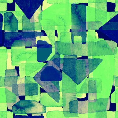 Bauhaus deseni. Yeşil geometrik, soyut, dikişsiz, sulu boya. Suluboya çizgili arka plan. Kaleydoskop çizgileri. Çağdaş sanat illüstrasyonu. Bauhaus grafik tasarımı. Moda dokusu