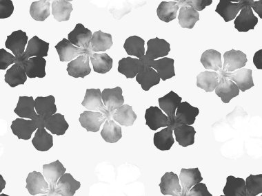 Hawaii suluboya deseni. Siyah ve beyaz tropikal desensiz çiçek deseni. Hibiscus ve zakkum Hawaii 'de. Aloha mayo tasarımı. Egzotik buket moda illüstrasyonu. Suluboya yatay fayans.