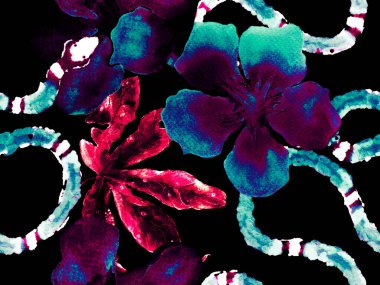 Yılan Derisi Parmak izi. Zehirli Ejder Taklidi. Elapidae Egzotik Geçmişi. Aspid Pürüzsüz Düzen. El çizimi tropik desen. Klasik Mavi ve Lush Lav Kızıl Afrika Safari Deri ve Flora İllüstrasyon.