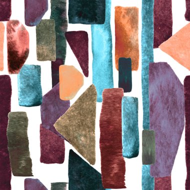 Bauhaus deseni. Çivit mavisi geometrik suluboya, soyut, dikişsiz iz. Suluboya çizgili arka plan. Kaleydoskop çizgileri. Çağdaş sanat illüstrasyonu. Bauhaus grafik tasarımı. Moda dokusu