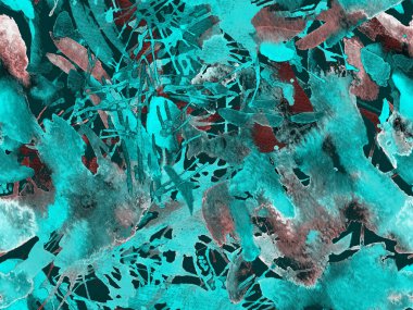 Tehlike izi yok. Mavi suluboya fırça darbesi grunge fayans. Suluboya boya boya tasarımı. Kademeli mürekkep lekeleri. Toprak sıçrama deseni. Sıvı damlayan fırça sonsuz iz. 