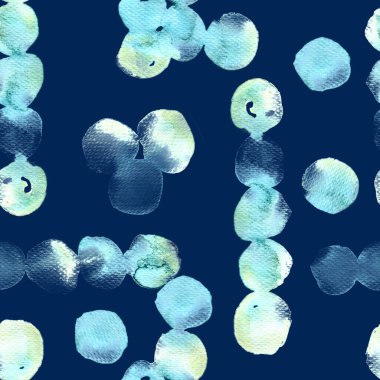 Siyah mavi suluboya deseni. Islak sıvı fırça boya motifi. Soyut şablon kusursuz tasarım. Suluboya çok az mayo dairesi izi. Moda, basit bir süs. Modern spot arkaplanı.