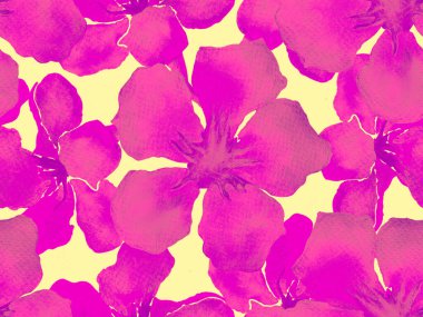 Hawaii suluboya deseni. Pembe kırmızı tropikal desensiz çiçek deseni. Hibiscus ve zakkum Hawaii 'de. Aloha mayo tasarımı. Egzotik buket moda illüstrasyonu. Suluboya yatay fayans.