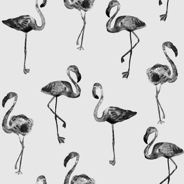Flamingo deseni. Tropik yaz suluboya baskısı. Kuşlarla dolu egzotik bahar tekstil arka planı. Moda Hawai Ormanı tekrar eden pürüzsüz fayanslar. Modaya uygun botanik mayo tasarımı. Miami Vahşi Hayatı.