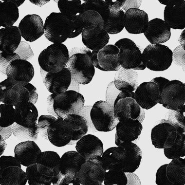 Siyah beyaz suluboya deseni. Islak sıvı fırça boya arka planı. Soyut şablon kusursuz tasarım. Suluboya çok az mayo dairesi izi. Moda, basit bir süs. Modern mürekkep arkaplanı.