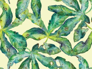 Kalın Çiçek deseni. Yeşil Arkaplanda Büyük Egzotik Kusursuz Parmak izi. Büyük Hawaii Bahar Kova Kova Tutkusu Meyvesi Sonsuz Arkaplan. Modern Kalın Çiçek Deseni.