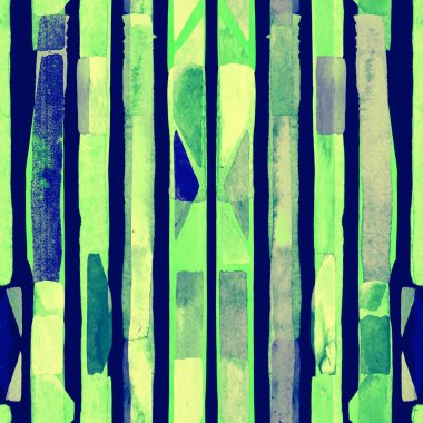 Bauhaus deseni. Yeşil geometrik, soyut, dikişsiz, sulu boya. Suluboya çizgili arka plan. Kaleydoskop çizgileri. Çağdaş sanat illüstrasyonu. Bauhaus grafik tasarımı. Moda dokusu