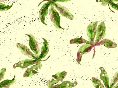 Yeşil egzotik desen. Canavar yaprakları ve amber çiçekleri yaz baskısı. Hawaii tişörtü ve mayo fayansı. Yatay romantik vahşi vektör egzotik fayans. Güzel bahar botanik tasarımı.