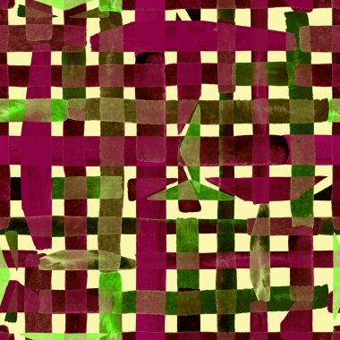 Bauhaus deseni. Kırmızı pembe geometrik, soyut, dikişsiz, sulu boya. Suluboya çizgili arka plan. Kaleydoskop çapraz. Çağdaş sanat illüstrasyonu. Bauhaus grafik tasarımı. Moda dokusu