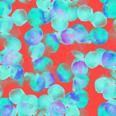 Tatlı geometrik suluboya deseni. Islak sıvı fırça boya motifi. Soyut küre şablon tasarımı. Suluboya çok az mayo dairesi izi. Moda, basit bir süs. Modern spot arkaplanı.