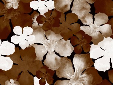 Hawaii suluboya deseni. Kahverengi siena çiçekli tropikal dikişsiz iz. Hibiscus ve zakkum Hawaii 'de. Aloha mayo tasarımı. Egzotik buket moda illüstrasyonu. Suluboya yatay fayans.