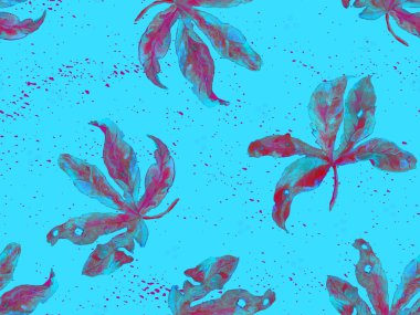 İndigo egzotik desen. Canavar yaprakları ve amber çiçekleri yaz baskısı. Doymuş büyük çiçekli mayo izi. Yatay Kaliforniya doğal doku tasarımı. Güzel bahar botanik tasarımı.