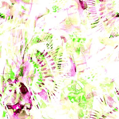 Suluboya tropikal, pürüzsüz desen. Renkli bir arka plan. Soyut geometrik suluboya tasarımı. Mayo dokusu. Çiçekli Coachella pürüzsüz desen. Sıkıntılı soyut karışık sanat eserleri.