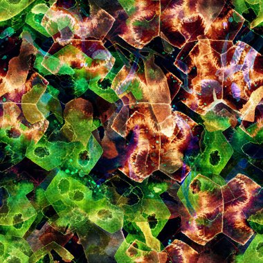 Suluboya tropikal, pürüzsüz desen. Kabile renginde boya fırçası izi. Doğu suluboya bandanası. Pachwork dokusu. Çiçekli Coachella pürüzsüz desen. Etnik soyut karma sanat eserleri.