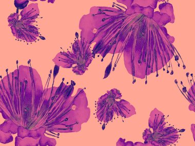 Cesur Çiçek Tasarımı. Kızıl Arkaplanda Büyük Orman Kusursuz Parmak İzi. Büyük Egzotik Yaz Suluboya Tutku Meyvesi Sonsuz Arkaplan. Sanatsal Kalın Çiçek Tasarımı.