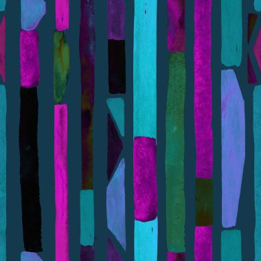 Bauhaus deseni. Çivit mavisi geometrik suluboya, soyut, dikişsiz iz. Suluboya çizgili arka plan. Kaleydoskop çizgileri. Çağdaş sanat illüstrasyonu. Bauhaus grafik tasarımı. Moda dokusu