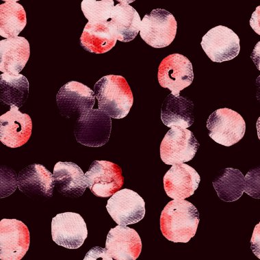 Siyah kırmızı suluboya deseni. Islak sıvı fırça boya motifi. Soyut küre şablon tasarımı. Suluboya çok az mayo dairesi izi. Modaya uygun tekstil. Modern spot arkaplanı.