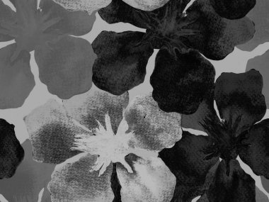 Hawaii suluboya deseni. Siyah ve beyaz tropikal desensiz çiçek deseni. Hibiscus ve zakkum Hawaii 'de. Aloha mayo tasarımı. Egzotik buket moda illüstrasyonu. Suluboya yatay fayans.