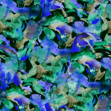 Fırça darbeleri. Mavi yeşil suluboya geometri baskısı. Pastel boyalı suluboya arka plan. El çizimi soyut sanat çizgisi. Tekrar eden mayo desenli. Fırça darbesi modern baskı.