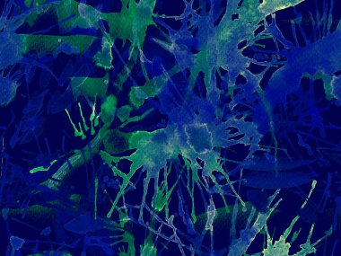 Püskürme izi yok. Mavi suluboya fırça darbesi grunge fayans. Suluboya boya boya tasarımı. Kademeli mürekkep lekeleri. Toprak sıçrama deseni. Sıvı damlayan fırça sonsuz iz. 