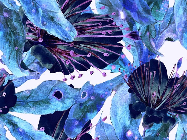 Kalın Çiçekler. Büyük Tropikal Kusursuz Mavi Parmak İzi, Indigo Arkaplan. Büyük Tropikal Yaz Maracuya Sonsuz Arkaplan. Soyut Kalın Çiçek Yazdırma. 