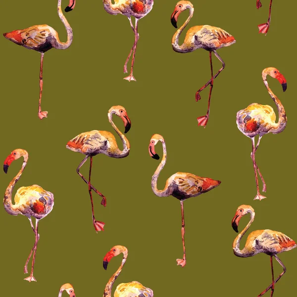 Flamingo deseni. Tropik yaz pembe baskısı. Kuşlarla dolu egzotik bahar tekstil arka planı. Moda Hawai Ormanı tekrar eden pürüzsüz fayanslar. Modaya uygun botanik mayo tasarımı. Miami Vahşi Hayatı.