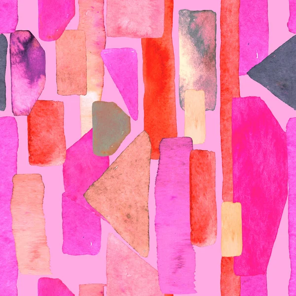 Bauhaus deseni. Pembe kırmızı geometrik, soyut, dikişsiz, sulu boya. Suluboya çizgili arka plan. Kaleydoskop çizgileri. Çağdaş sanat illüstrasyonu. Bauhaus grafik tasarımı. Moda dokusu