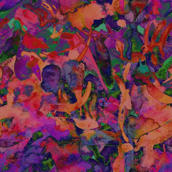 Suluboya egzotik, pürüzsüz desen. Renkli bir arka plan. Soyut geometrik suluboya tasarımı. Pachwork dokusu. Çiçekli Coachella pürüzsüz desen. Etnik soyut karma sanat eserleri.