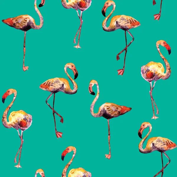 Flamingo deseni. Tropik yaz suluboya baskısı. Kuşlarla dolu egzotik bahar tekstil arka planı. Moda Hawai Ormanı tekrar eden pürüzsüz fayanslar. Modaya uygun botanik mayo tasarımı. Miami Vahşi Hayatı.