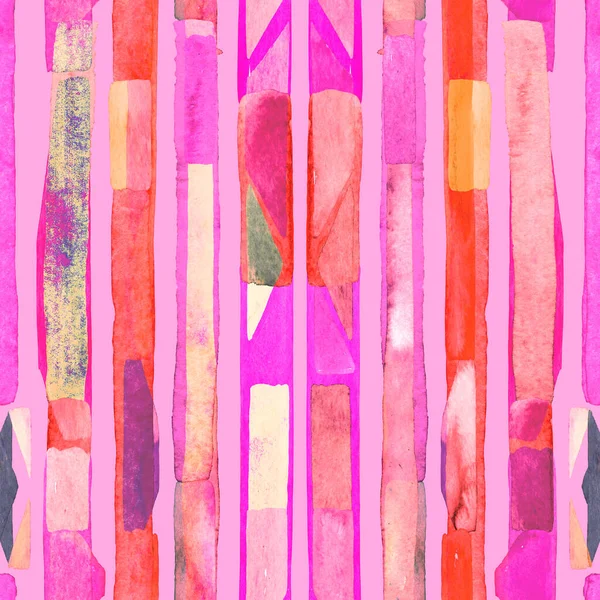 Bauhaus deseni. Pembe kırmızı geometrik, soyut, dikişsiz, sulu boya. Suluboya çizgili arka plan. Kaleydoskop çizgileri. Çağdaş sanat illüstrasyonu. Bauhaus grafik tasarımı. Moda dokusu