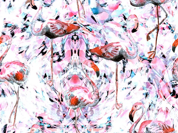 Boho Flamingo Abstrakt Sömlös Mönster Rosa Röd Exotisk Fågel Konsistens — Stockfoto