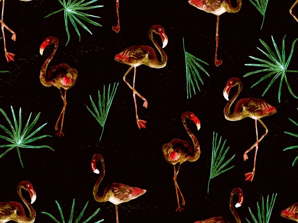 Grote Flamingo Hipster Rood Hawaiian Naadloos Patroon Zomer Tropische Vogels — Stockfoto