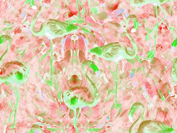 Boho Flamingo Абстрактный Бесшовный Шаблон Розовая Красная Экзотическая Птичья Текстура — стоковое фото