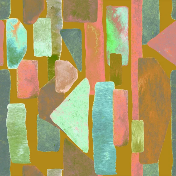 Bauhaus deseni. Yeşil geometrik, soyut, dikişsiz, sulu boya. Suluboya çizgili arka plan. Kaleydoskop çizgileri. Çağdaş sanat illüstrasyonu. Bauhaus grafik tasarımı. Moda dokusu