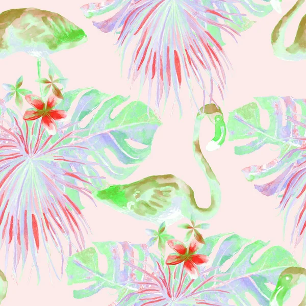 Flamingo Patroon Tropische Zomer Witte Rode Print Exotische Lente Textiel — Stockfoto