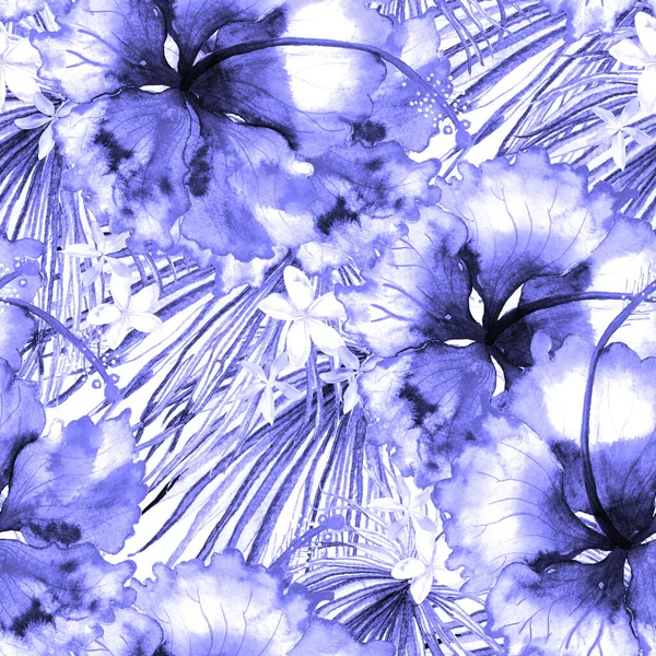 Тропічний Патерн Акварельні Екзотичні Квіти Листя Монстрів Ультрафіолетові Рослини Безшовному — стокове фото