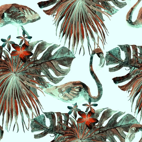 Flamingo Patroon Tropische Zomer Groene Rode Print Exotische Lente Textiel — Stockfoto