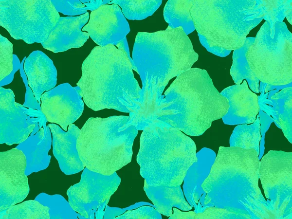 Hawaiiaans Aquarelpatroon Groen Turquoise Bloemenprint Tropisch Naadloos Hibiscus Oleander Hawaï — Stockfoto