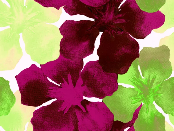 Havajský Akvarel Zelený Tyrkysový Květinový Bezešvý Tropický Tisk Hibiscus Oleander — Stock fotografie