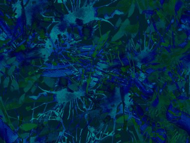 Tehlike izi yok. Mavi suluboya fırça darbesi grunge tasarımı. Suluboya boya boya tasarımı. Kademeli mürekkep lekeleri. Toprak sıçrama deseni. Sıvı damlayan fırça sonsuz iz.