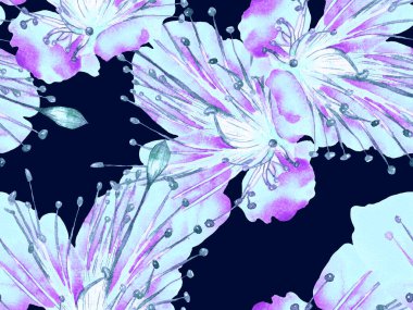 Cesur Çiçek Tasarımı. Mavi İndigo 'da Büyük Hawaii Kusursuz Parmak izi. Büyük Orman Yaz Sulu Tutku Meyvesi Sonsuz Arkaplan. Sanatsal Kalın Çiçek Tasarımı.