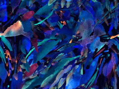 Boho kaleydoskop soyut, kusursuz desen. Çivit mavisi etnik doku. Suluboya bohem Fas baskısı. Mayo, suluboya, soyut kravat, iç döşeme. Fırça darbesi arka plan