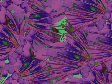 Kalın Çiçekler. Büyük Orman İşaretsiz Mavi, Kırmızı Arkaplan. Büyük Egzotik Bahar Suluboya Tutku Meyvesi Sonsuz Arkaplan. Soyut Kalın Çiçek Yazdırma. 