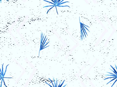 İndigo egzotik desen. Canavar yaprakları ve amber çiçekleri yaz baskısı. Hawaii tişörtü ve mayo fayansı. Yatay romantik vahşi vektör egzotik fayans. Aşırı doğal botanik tasarımı.