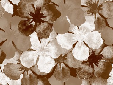 Hawaii suluboya deseni. Kahverengi siena çiçekli tropikal dikişsiz iz. Hibiscus ve zakkum Hawaii 'de. Aloha mayo tasarımı. Egzotik buket moda illüstrasyonu. Suluboya yatay fayans.